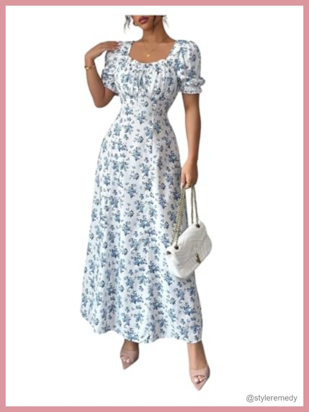 Floerns Floral Puff Sleeve Milkmaid Boho A Line Long Dress